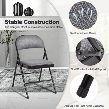 GIANTEX 6-Pack Folding Chairs Set - Waiting Room Chairs with Metal Frame, Fabric Upholstered Padded Seat, Foldable Party Chair Set, Event Chair, Folding Guest Chairs Set of 6, Grey