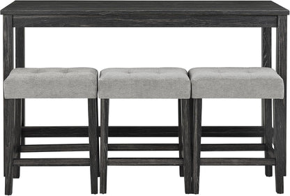 Bar Table Set with Power Outlet, 4 Piece Bar Table and Chairs Set, Industrial Breakfast Table Set, for Living Room/Dining Room/Game Room, Black+Gray