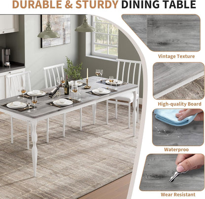 IDEALHOUSE 78 Inch Farmhouse Dining Table for 6-8 People, Rectangular Wood Kitchen Table with Heavy Duty Legs, Kitchen Dining Room Table for Dining Room Kitchen, Wash Grey