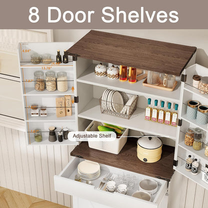 GRUSIGN 72" Kitchen Pantry Storage Cabinet with Doors and Shelves, Wood Farmhouse Pantry Storage with Barn Doors for Kitchen, Dining Room, Living Room