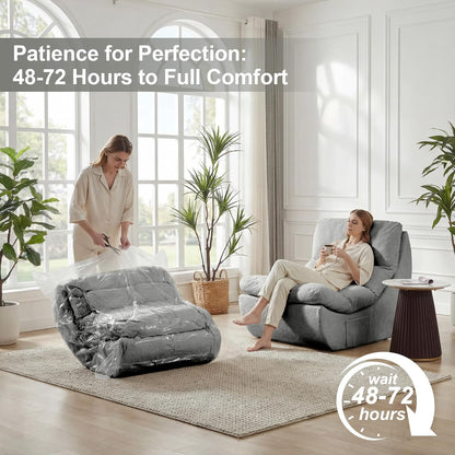 Comfy Reading Chair for Adults, Modular Sectional Sofa Bean Bag Chair, Cloud Couch Style with High Rebound Foam, Single Seat Compressible Sofa for Living Room & Bedroom, Grey