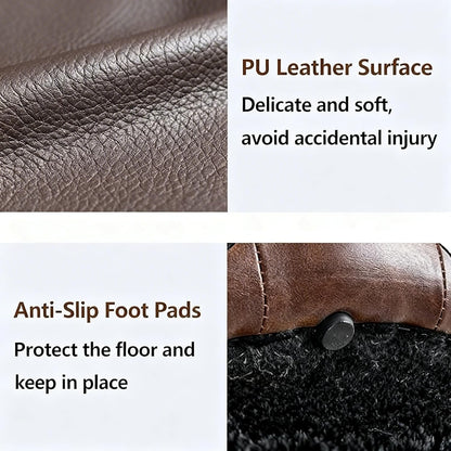 YDcosyfy 25 Inches Large Round Storage Ottoman, Modern Upholstered Ottoman Coffee Table, Wooden Top, Faxu Leather Surface, for Living Room, Bedroom, Classic Tufting, Brown