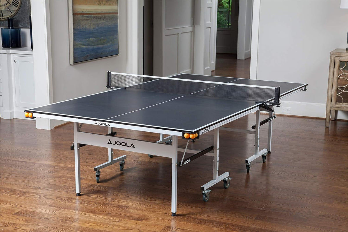 JOOLA Rally TL Professional MDF Indoor Ping Pong Table w/Quick Clamp Table Tennis Net & Post Set - 10 Minute Easy Assembly - Corner Ball Holders - Tournament Quality - Includes Playback Mode