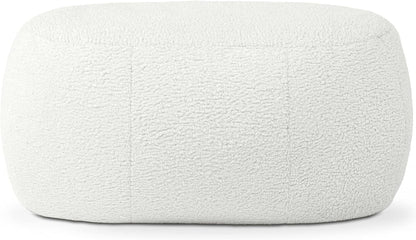 Jaxx Ellis Ottoman Shearling Faux-Lamb Plush Pouf for Modern Interior Design, Oval, Cloud