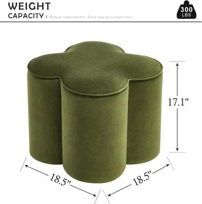 Olive Green Velvet Ottoman Set of 2, Modern Small Vanity Stool | Multi-Functional Ottoman Stool, Footrest for Couch, Flower Footstool for Makeup Room, Entryway and Living Room