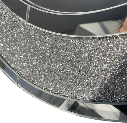 2 Piece Mirrored Console Table & Oval Wall Mirror Set, 39.5" Silver Entryway Sofa Table with Crystal-Inlaid Olive-Shape Base and Crush Diamond Round Wall Mirror Set for Entryway Hallway Entrance