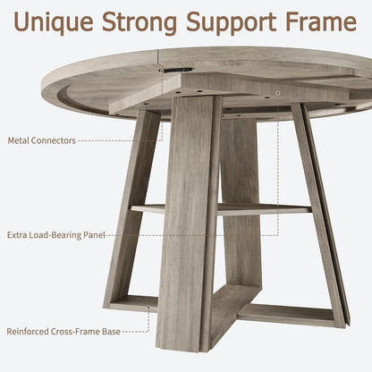 GarveeHome 43.3" Round Dining Table for 2-4 People, Circle Kitchen Table with Wooden Pedestal Base and Storage Shelf for Small Space Saving for Living Room, Apartment (Table Only)
