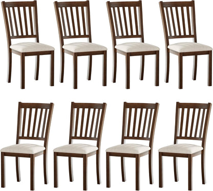 AMERLIFE Dining Chairs Set of 8, Farmhouse Upholstered Kitchen Dining Chairs with Curved Backrests, Padded Dining Room Chairs with Solid Wood Legs, Dark Brown