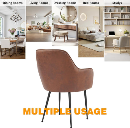 Set of 4 Dinning Chairs, Upholstered Accent Chairs with Black Finished Metal Plating Legs for Living Room Chairs, Brown
