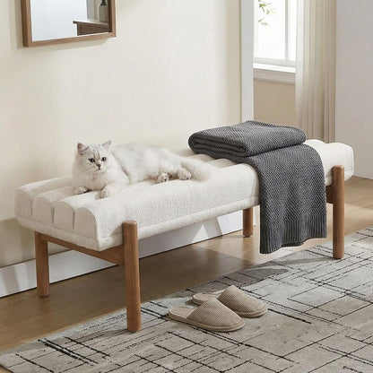 BESTANO Modern Upholstered Bedroom Bench End of Bed, Comfy Modern Entryway Bench Solid Wood Frame, 47" Indoor Bench for Hallway Dining Living Room, Beige Chenille