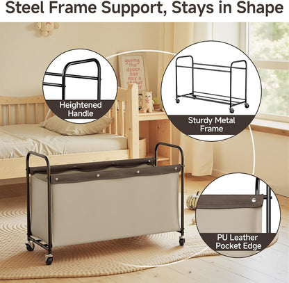 StorageWorks 135L Extra Large Storage Chest with Wheels for Living Room | Sturdy Metal Frame, 360° Swivel Wheels, Rounded Corners, Washable Fabric, Easy Assembly for Bedrooms & Living Spaces