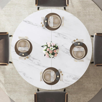 IBF 47" Round Dining Table with Storage, White Faux Marble Kitchen Tables for 4-6 People, Modern Dining Room Table with Fridge Space, Wood Circle Dinner Tables for Home, White Marble, Only Table