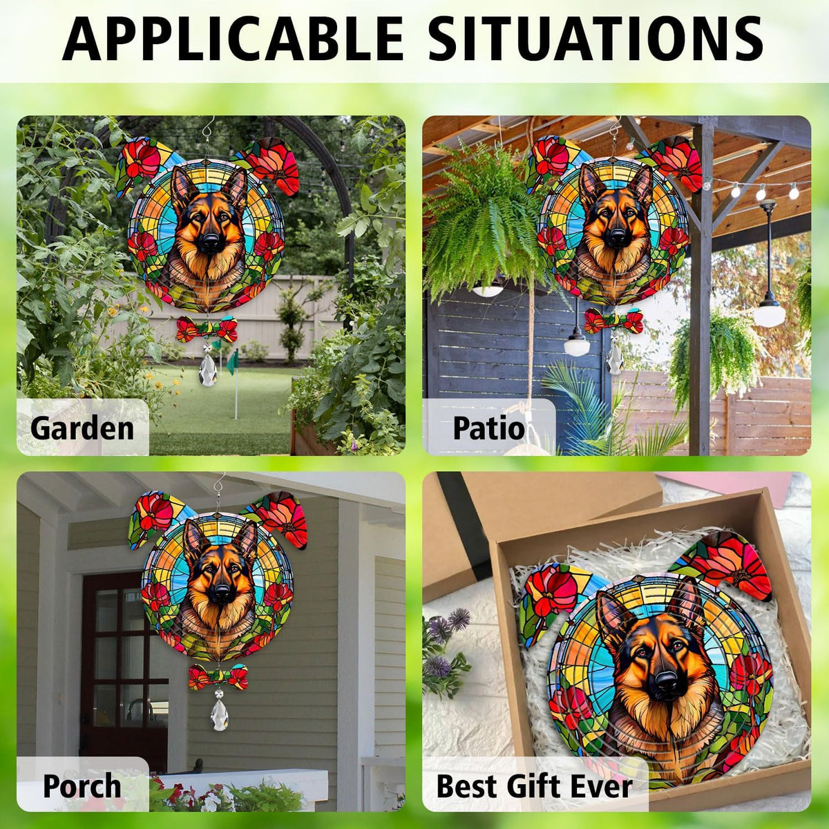 German Shepherd Dog Ears Wind Spinner, German Shepherd Wind Spinner Hanging for Yard and Garden