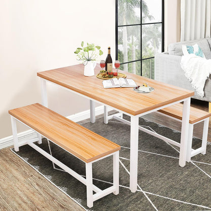 DKLGG Dining Table Set for 4, Wooden Kitchen Table with 2 Dining Bench | 47.2” Farmhouse Dining Room Table Set, Space Saving Table and Chairs Set for Small Space, Kitchen,Dining Room,Apartment