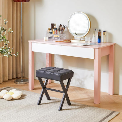 IBUYKE Square Makeup Stool with X-Leg, PU Vanity Chair, Black LG-71B | Footrest Ottoman Seat Multi-Use Small Side Table Bedroom Living Room