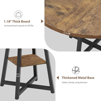 GAOMON 47" Round Dining Table for 4-6 People | Wooden Circle Kitchen Table with Storage Shelf, Industrial Dining Room Table for Kitchen, Dining Room, Save Space