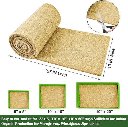 1 Roll 10" X 157" Microgreen Grow Mat Natural Fiber Grow Mats Microgreens Grow Kit Hydroponic Pads Indoor Organic Production for Microgreen Starter Tray Wheatgrass Sprouts