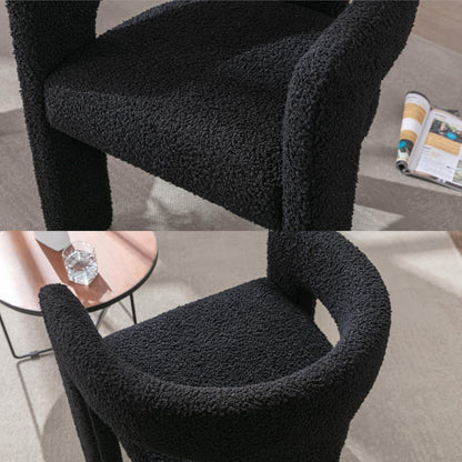 HNY Modern Barrel Kitchen & Dining Room Chairs Set of 6, Sherpa Upholstered Accent Chairs with Arm, 18.5'' Wide Side Armchairs Vanity Chairs for Living Room Bedroom Makeup Small Spaces, Black