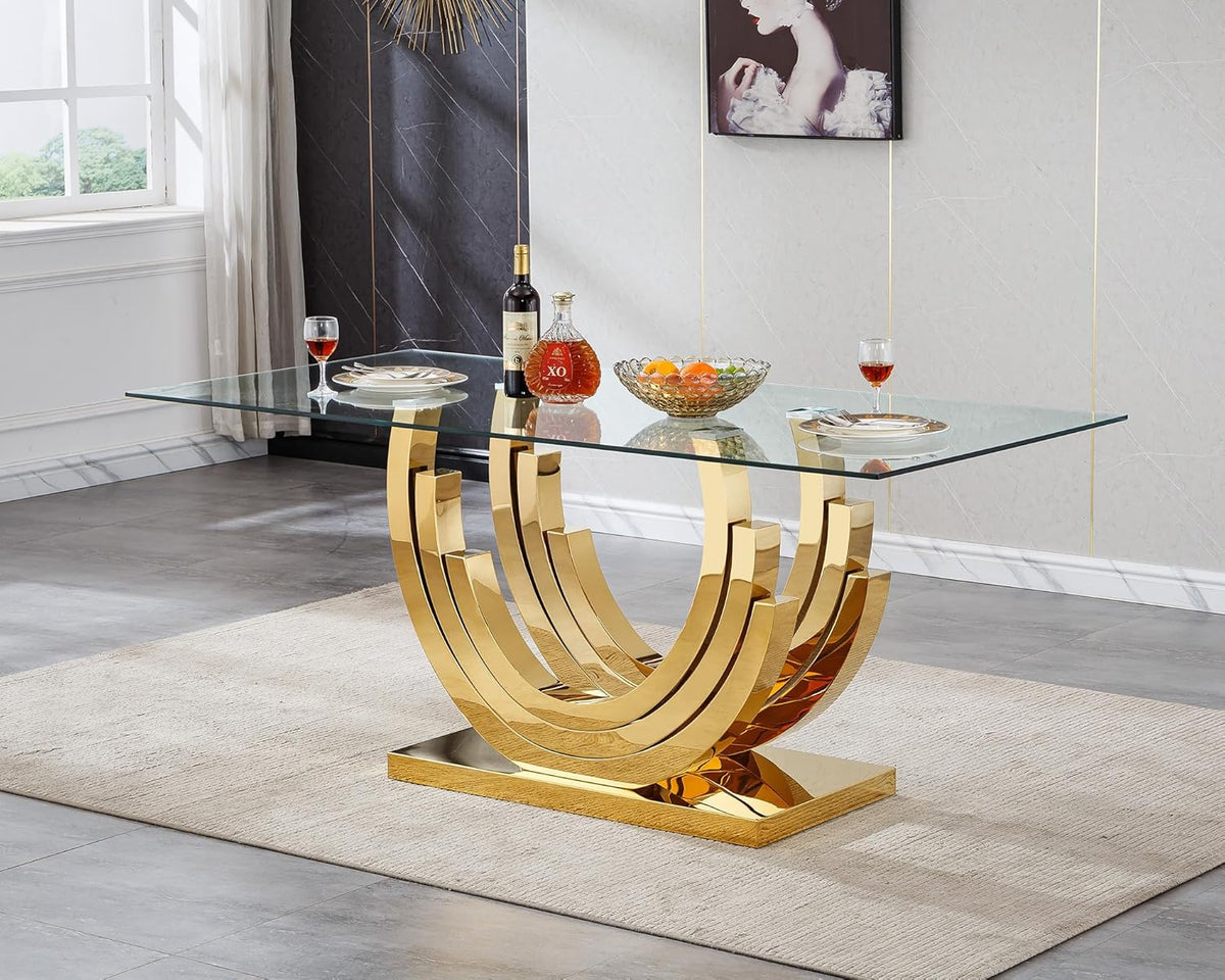 HomVent 70'' Rectangular Glass Dining Table Set Glass Dining Room Table Set for Kitchen, Kitchen Table and Chairs for 8 Table with Chairs Home Furniture