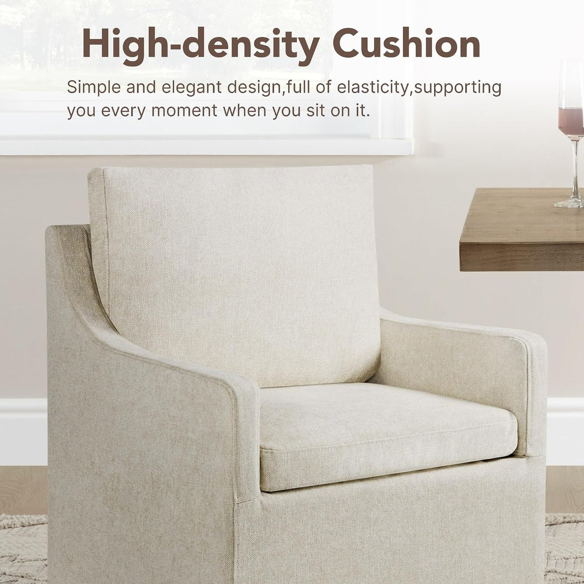 KISLOT Upholstered Dining Chairs Set of 4 with Washable Cover, Oatmeal | Modern Rolling Dining Room Chairs with Casters, Hidden Storage Seat, Linen Look Fabric, Padded Kitchen Accent Chairs