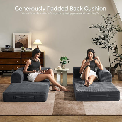 79" Convertible Futon Sofa Bed, Couch for Living Room | Dark Gray | Folding Corduroy Sleeper Sofa, Modular Futon Couch with Fixed-Shape Frame, Pull Out Couch No Assembly