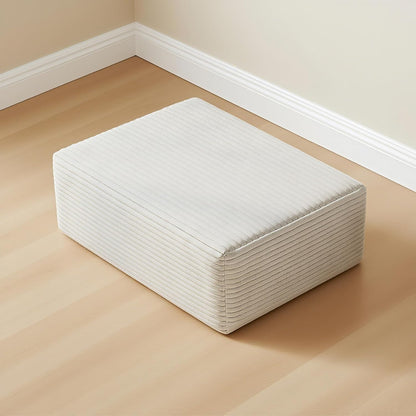 37.4" Plush Corduroy Ottoman, Upholstered Cloud Ottoman for Couch in a Box, Modular Sectional Couches for Living Room, Compressed Memory Foam, No Assembly Require, White