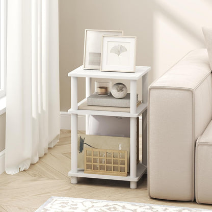 Furinno Turn-N-Tube 3-Tier Toolless Side Table, Narrow Printer Stand with Open Shelf, End Table, Night Stand, for Living Room, Bedroom, White