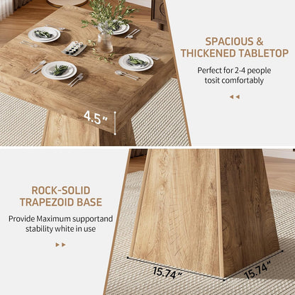 Square Dining Table, 31.5-inch Dinner Table for 2-4 People, Kitchen Table with Load-Bearing Trapezoidal Base, for Home, Dining Room, Small Space, Brown