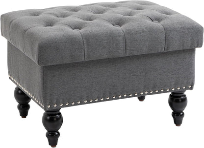 Gray Storage Ottoman with Removable Lid and Tufted Button Top