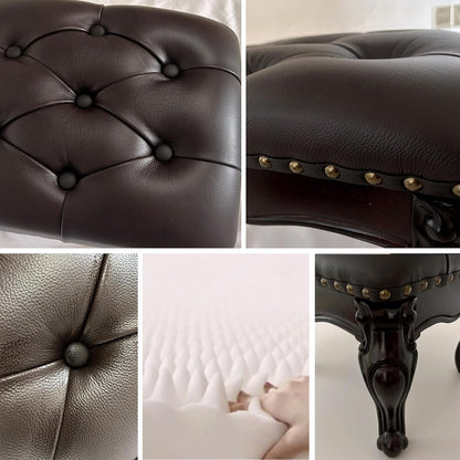 Leather Foot Stool,Vintage Footstools,Wooden Footrest,Upholstered Foot Rest for Living Room,Sofa,Entryway (Walnut)