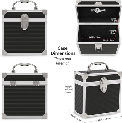 Aluminium 7" Vinyl Record EP Storage Case Holds up to 35 EPs (in PVC Sleeves) includes 35 Vinyl Record Outer Sleeves, Black, Retro Chic