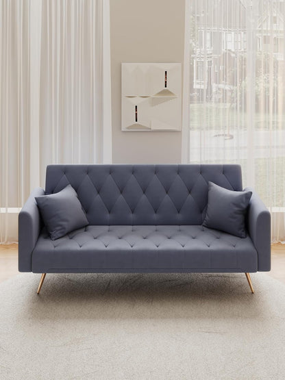 Small Space Solution: 71-inch Grey Velvet Convertible Love Seat