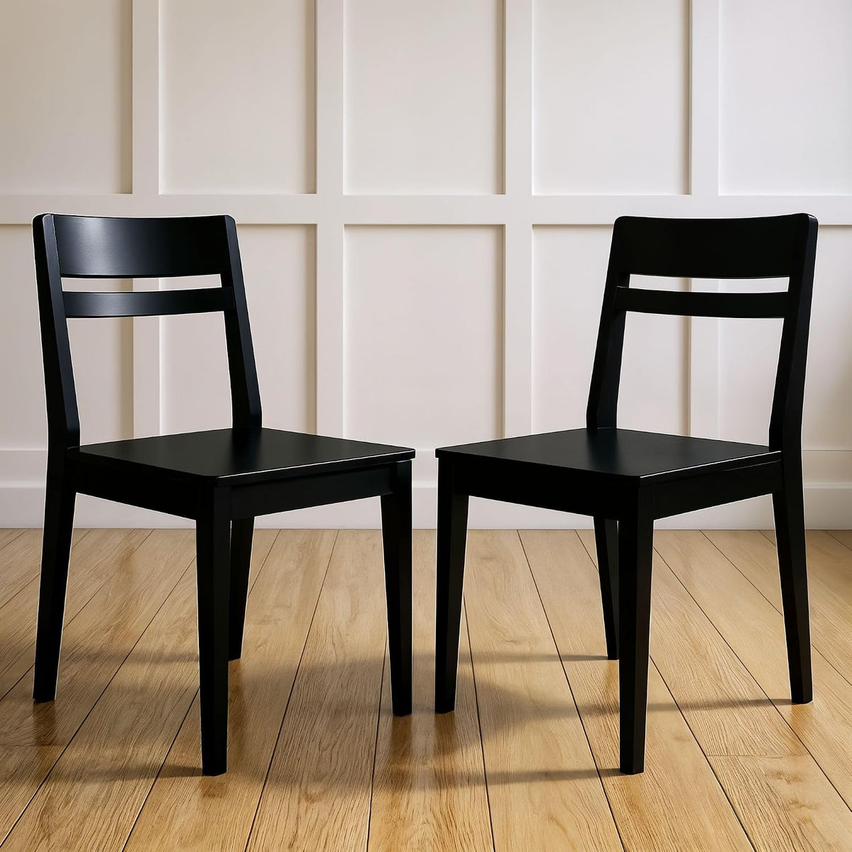Grain & Grove Crew Dining Chair, Set of 2, Solid Rubberwood Frame, Engineered Wood Seat, Comfortable Backrest, Easy Assembly, Durable Wooden Kitchen & Dining Room Chair, Black