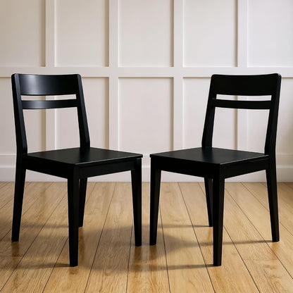 Grain & Grove Crew Dining Chair, Set of 2, Solid Rubberwood Frame, Engineered Wood Seat, Comfortable Backrest, Easy Assembly, Durable Wooden Kitchen & Dining Room Chair, Black