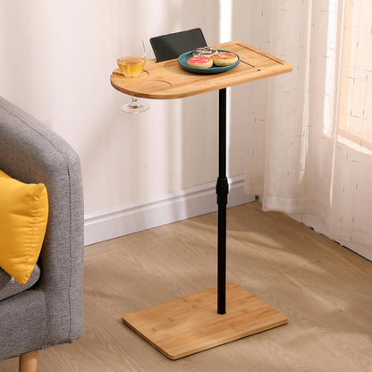 C-Shaped Oval Couch Tray Table， 360°Swivel Wider TV Tray Table Sofa Bamboo Height Adjustable Side Table with Slots for Bed & Chairs in Living Room Bedroom (Oval)