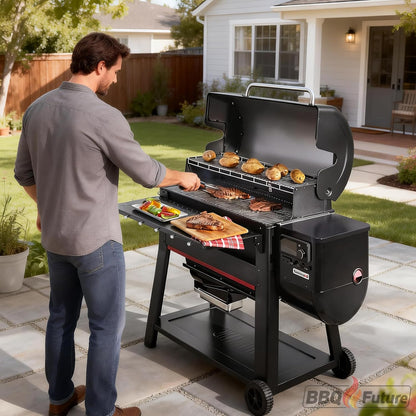 36" Front Folding Table for Weber Searwood 600 XL Pellet Grill with 5 Tool Hooks, Grill BBQ Prep Table Accessory, 425+ Sq In Workspace, 40 lb Load Capacity, Locking Fold-Down Design