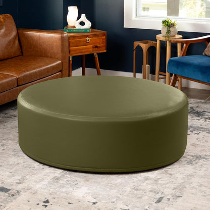Jaxx Candler Round Couch Ottoman – Oversized Giant Coffee Table Ottoman - Versatile Firm Foam Construction - Kid Safe with Removable Cover, 44”, Premium Faux Leather, Olive Green