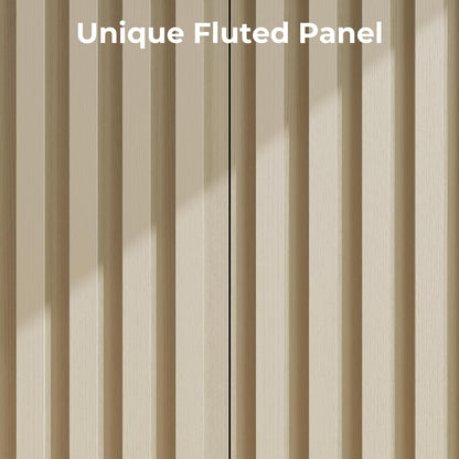 Fluted Cabinet with Storage, Buffet Cabinet Sideboard with 2 Doors, Beige Buffet Storage Accent Cabinets with Adjustable Shelves for Living Room, Entry, Hallway, Kitchen