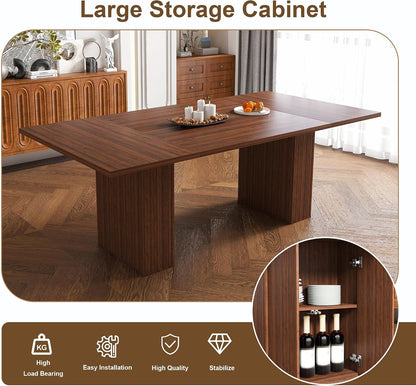 78.74" Dining Table Set for 8 with Storage Cabinet, Large Rectangular Dining Table Set with 8 Upholstered Chairs, 9 Piece Walnut Dining Room Table and Chairs Set for Big Family