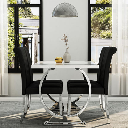 Asday Black and Silver Dining Chairs Set of 2, Modern Faux Leather Upholstered Dining Room Chairs with High Back and Metal Chrome Legs for Kitchen, Living Room, Restaurant, Apartment