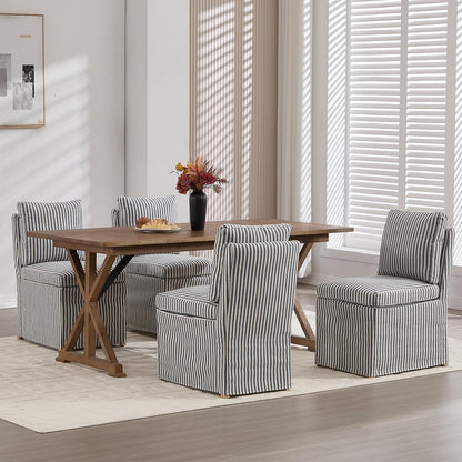 Kmax Slipcovered Dining Chairs Set of 2, Modern Upholstered Armless Kitchen Chair, Accent Single Sofa Chair for Diningroom Livingroom, Blue Stripe