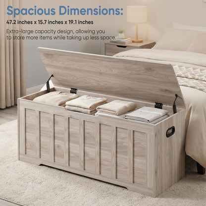 DUMOS 47.2" Wooden Storage Chest Bench with Storage for Bedroom | Extra Large with Ample Space and Safety Hinges, Fits Entryway or Living Room, Farmhouse Style with Easy Assembly Gray