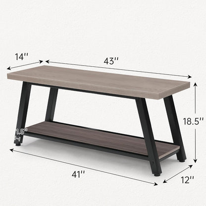43" Wood Long Modern Farmhouse Entryway Bench, Wood Bedroom End of BedBench, Vintage Mid Century Rustic Style, Perfect for Mudroom, Storage, Living Room, Light Grey