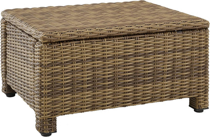Crosley Furniture Bradenton Wicker Outdoor Ottoman Foot Rest for Patio, Deck, Porch, Brown with Navy Cushions