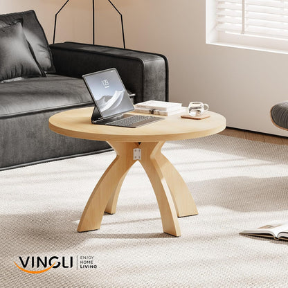 VINGLI 31.5" Round Coffee Table with Cross Legs, Wood Coffee Table, Oak | Mid Century Modern Coffee Table, Wooden Coffee Table X-legs for Living Room, Small space, Office