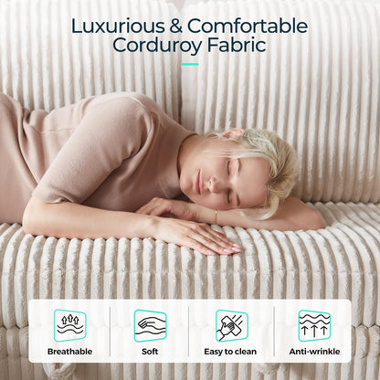 LINSY HOME Sectional Couches for Living Room, 81" U Shape 6 Seats, Beige | Sleeper sofa with pull out couch bed, corduroy couch with storage