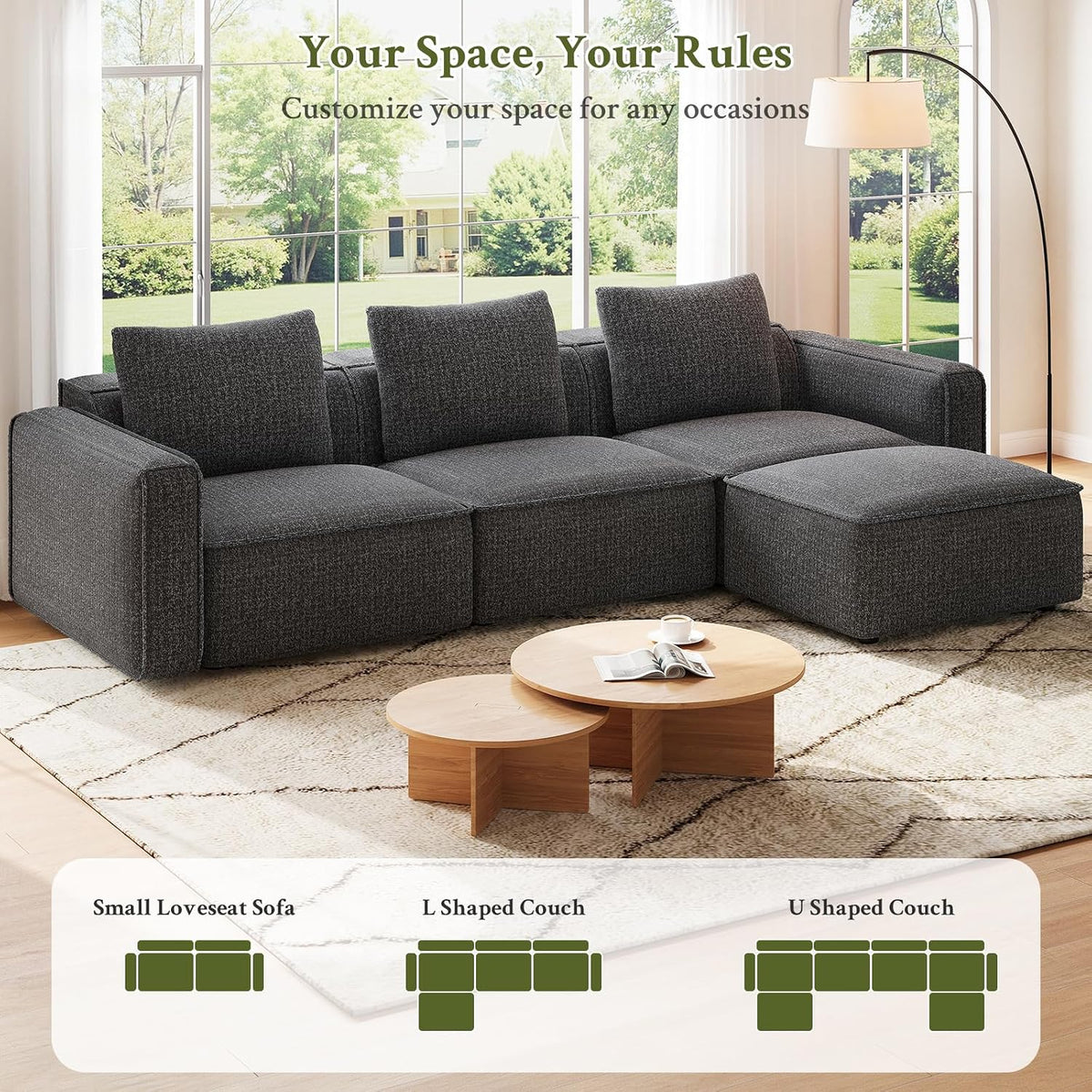 Welzona 75" Loveseat, Chenille Love Seat Sofa, Small Couch for Small Space | Minimalist Comfy Love Seat, Small Couches for Small Spaces, 2 Seater Modern Loveseat, 22" Deep Seat for Apartment, Grey Sofa