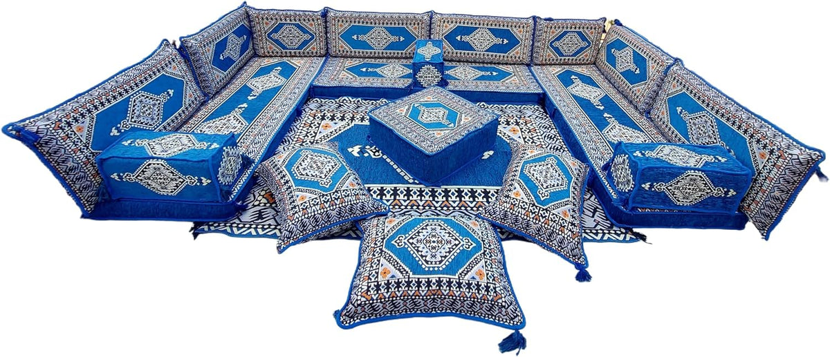 arabicsofa U Shaped Arabic Sofa Set – Royal Blue Modular Floor Seating for Guest Room
