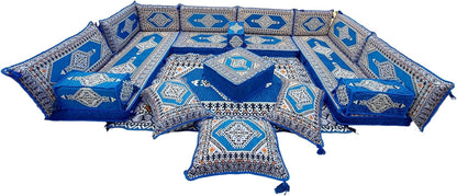arabicsofa U Shaped Arabic Sofa Set – Royal Blue Modular Floor Seating for Guest Room