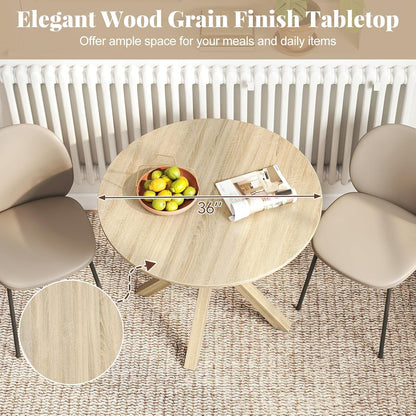 Giantex 36" Round Dining Table for 4, Farmhouse Kitchen Table with Rubber Wood Legs, Adjustable Foot Pads, Dining Room Tables for Dinette, Small Space, Dinner, Living Room, Restaurant, Oak